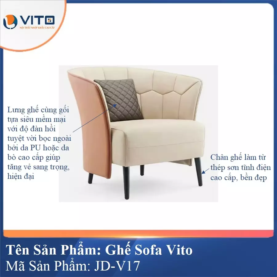 Ghế Sofa da cao cấp Vito JD-V17