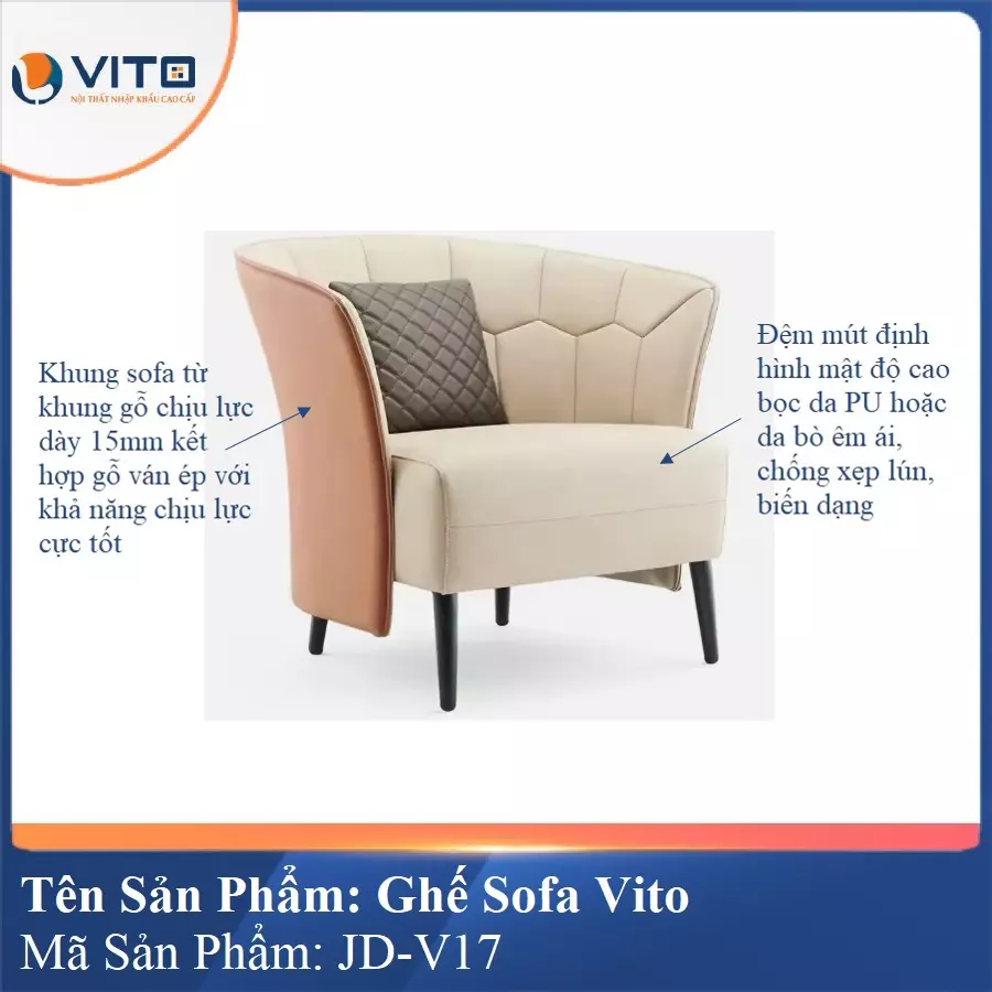 Ghế Sofa da cao cấp Vito JD-V17